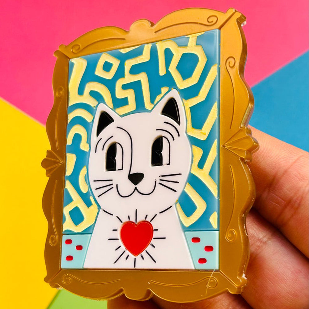 Stylish Pop Art Cat Brooch - Contemporary Acrylic Cat Pin for Women | Makokot Design | Perfect for Jackets, Bags & Accessories