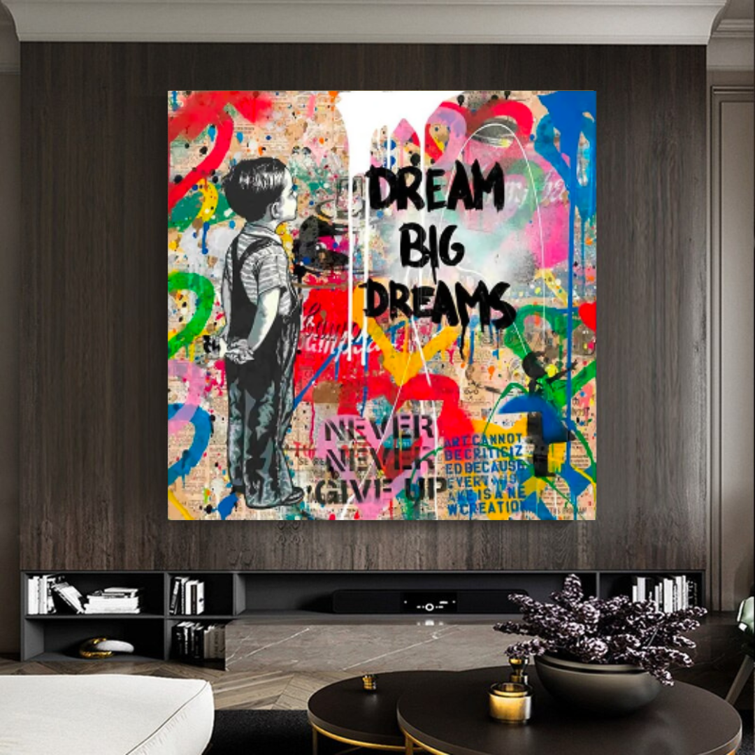 Banksy Dream Big Dreams Wall Art - Unique Canvas Print for Home & Office Decor | Inspirational Urban Street Art for Living Room, Bedroom & Workspace