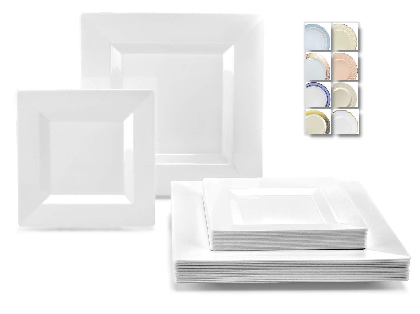 240-Pack Disposable Square Plastic Plates for Wedding & Party - 120 x 9.5'' Dinner Plates + 120 x 6.5'' Dessert Plates (White) - Perfect for Large Gatherings, Catering & Special Events