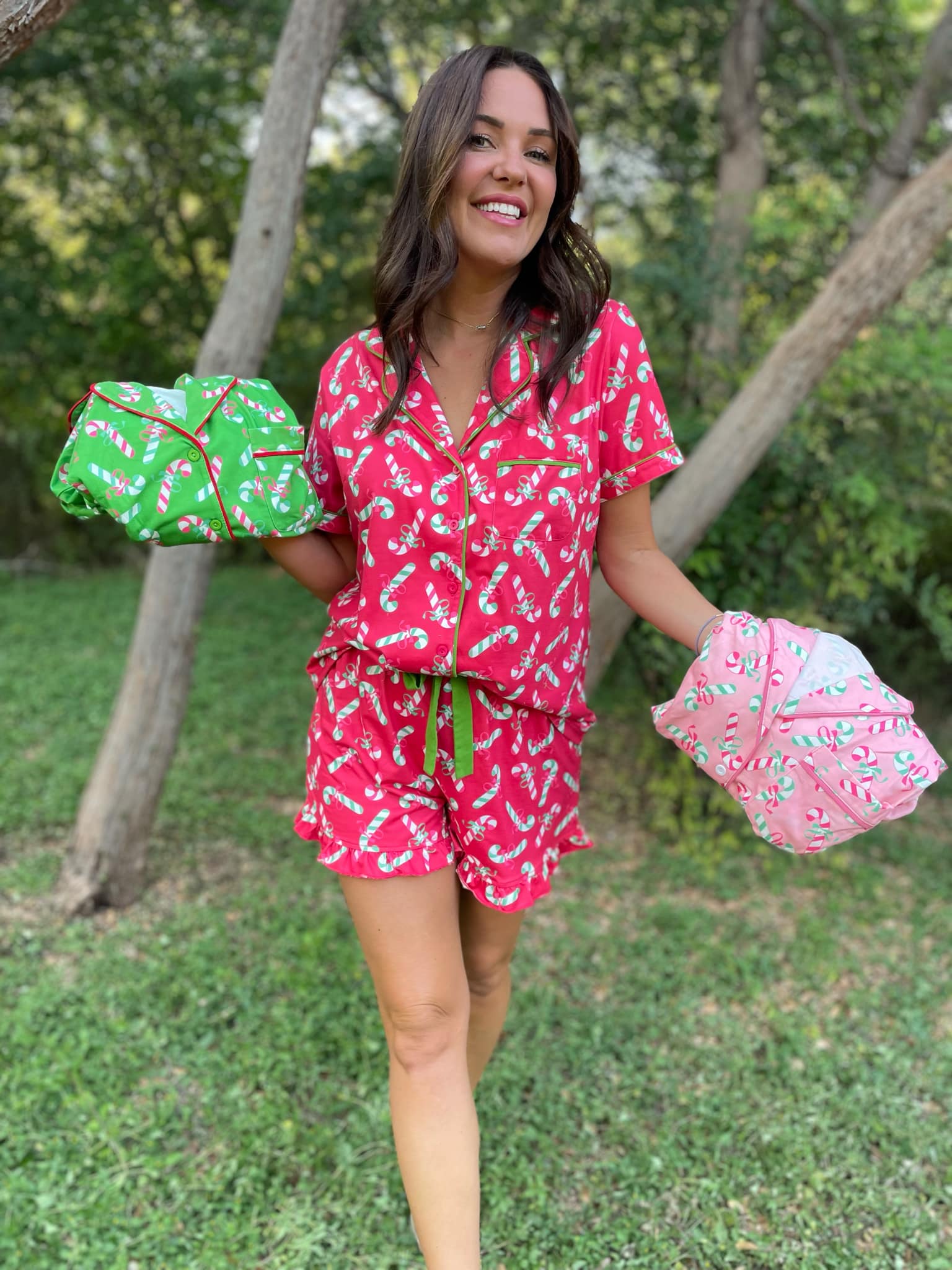 Christmas Candy Pajama Set for Women - Cozy Holiday Sleepwear in 3 Colors (Red, Green, White) | Perfect for Christmas Eve, Family Gatherings & Winter Nights