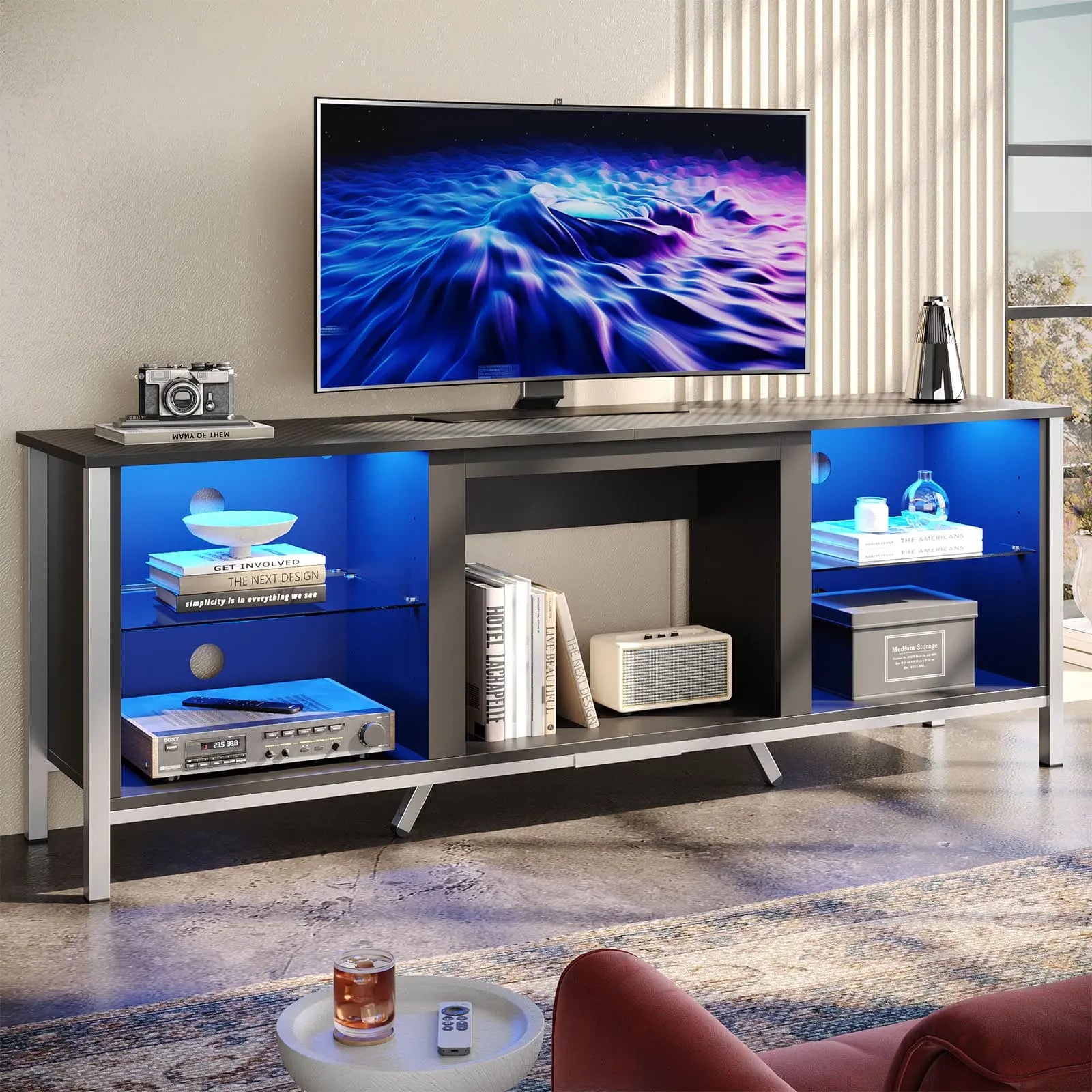 Bestier Modern LED Fireplace TV Stand with Electric Heater - 60 Inch Entertainment Center for Living Room, Bedroom & Home Theater