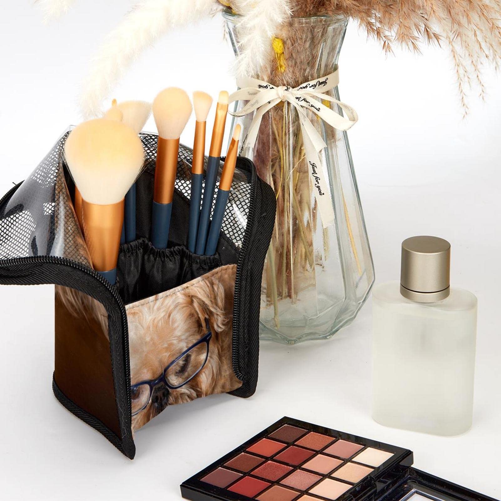 12-Piece Makeup Brush Organizer Bag with Portable Case - Waterproof Cosmetic Brush Holder for Travel & Home Storage - Perfect for Makeup Artists & Beauty Enthusiasts