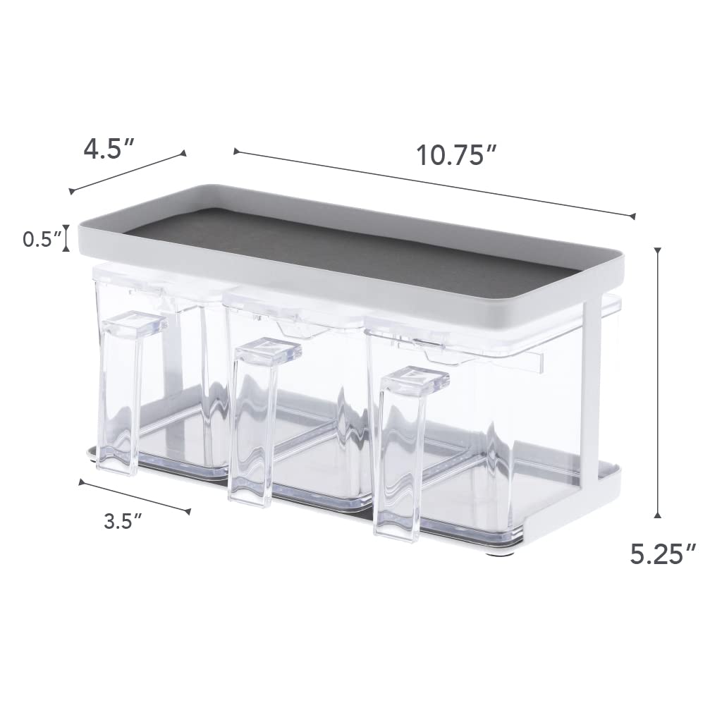 Yamazaki Home Pantry Canisters with Rack - Kitchen Storage Containers Organizer | Stainless Steel & Plastic Food Storage Canisters | White Airtight Canisters for Flour, Sugar, Coffee, Tea | Perfect for Pantry, Countertop & Kitchen Organization