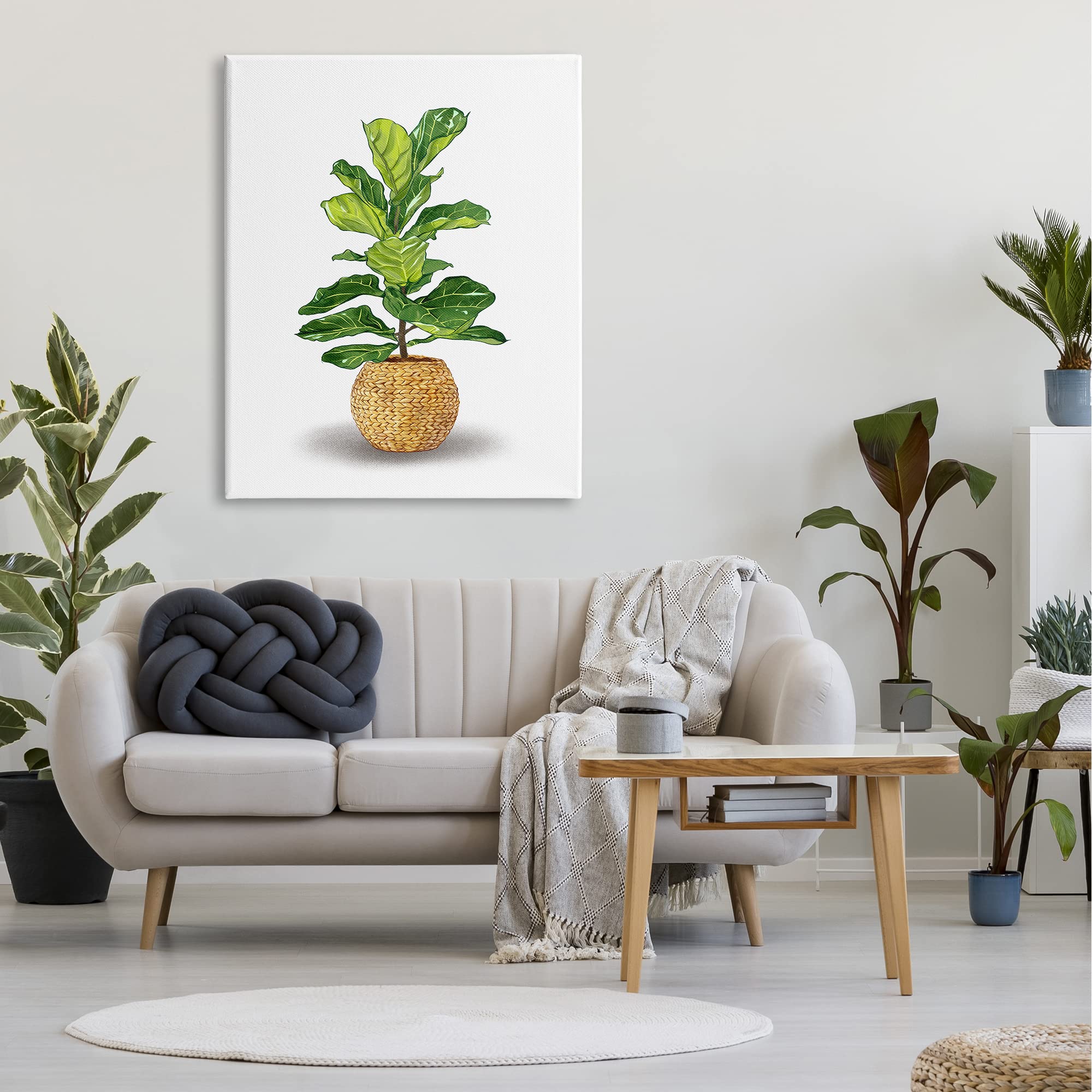 Stupell Industries Bold Potted House Plant with Green Leaves in Woven Basket - Modern Home Decor by Ziwei Li | Perfect for Living Room, Bedroom & Office Interior Design