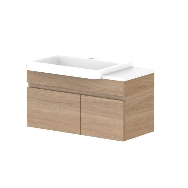 ADP Glacier Pro Semi Recessed Bathroom Vanity Set with Solid Surface Top - 24 Inch Modern Slim Cabinet for Small Spaces, Perfect for Powder Rooms and Guest Bathrooms