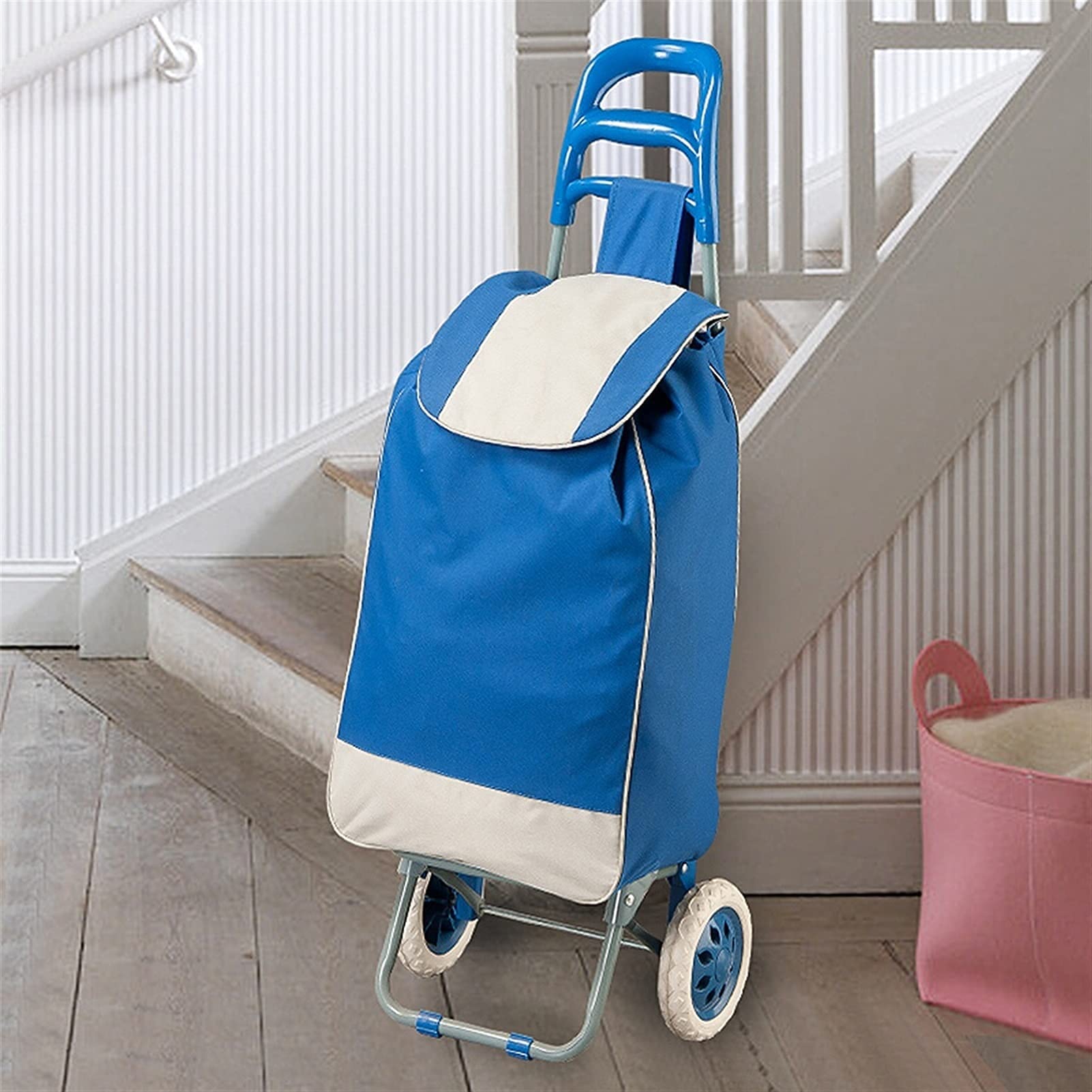 Heavy Duty Collapsible Folding Wagon Cart with Wheels - Portable Utility Shopping Trolley for Groceries, Luggage & Outdoor Activities | Perfect for Supermarkets, Camping, Beach Trips & Home Use (Blue)