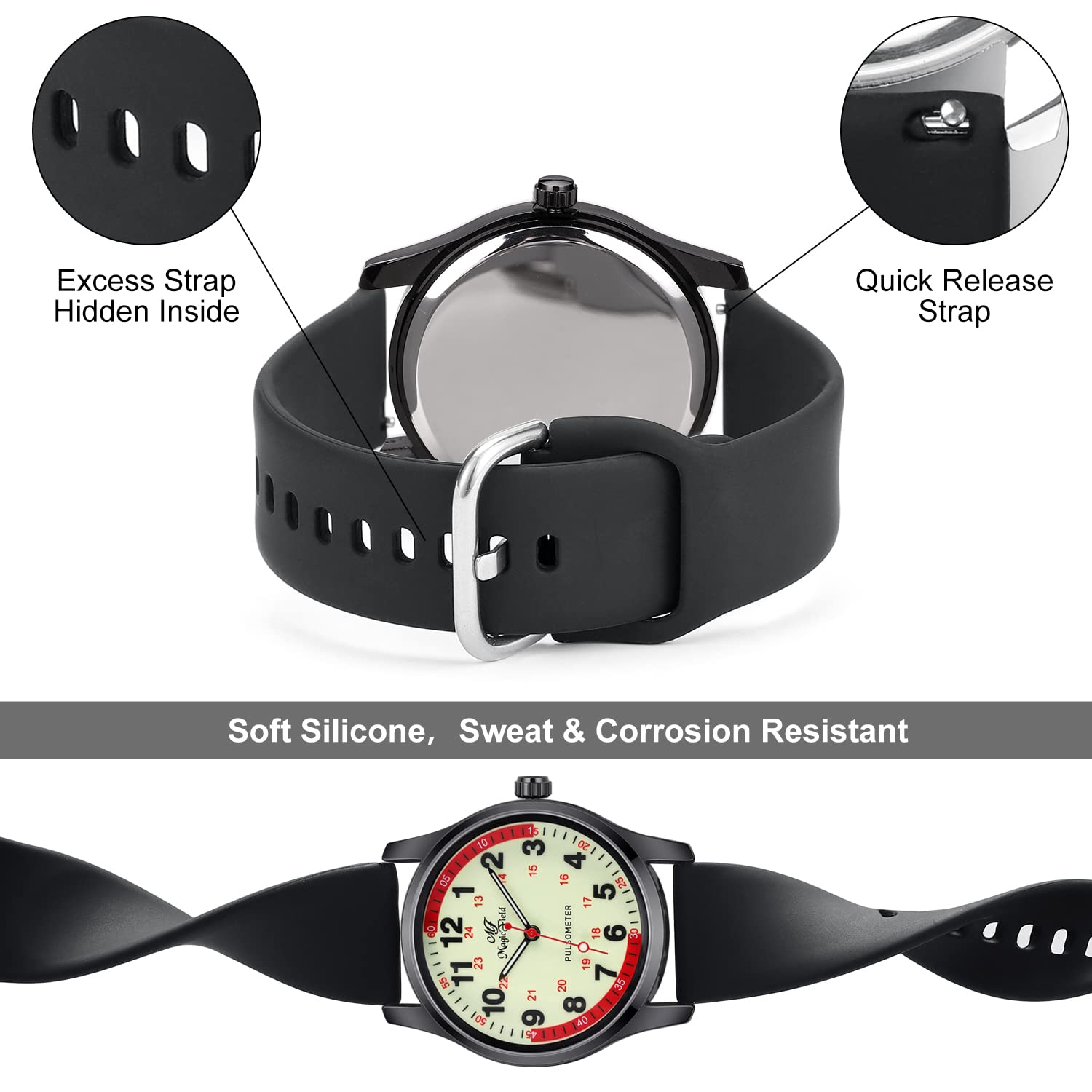 SIBOSUN Nurse Watch - Easy to Read Waterproof Medical Watch with Luminous Hands & Quick Release Silicone Strap for Nurses, Doctors & Medical Students | Perfect for Hospital Shifts, Clinical Rotations & Healthcare Professionals