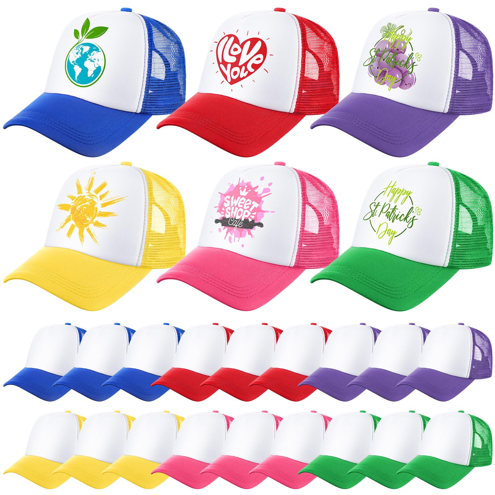 24 Pcs Unisex Blank Trucker Hats for Sublimation - Adjustable Mesh Baseball Caps Bulk Pack for DIY Customization - Perfect for Sports, Events, Promotions & Outdoor Activities