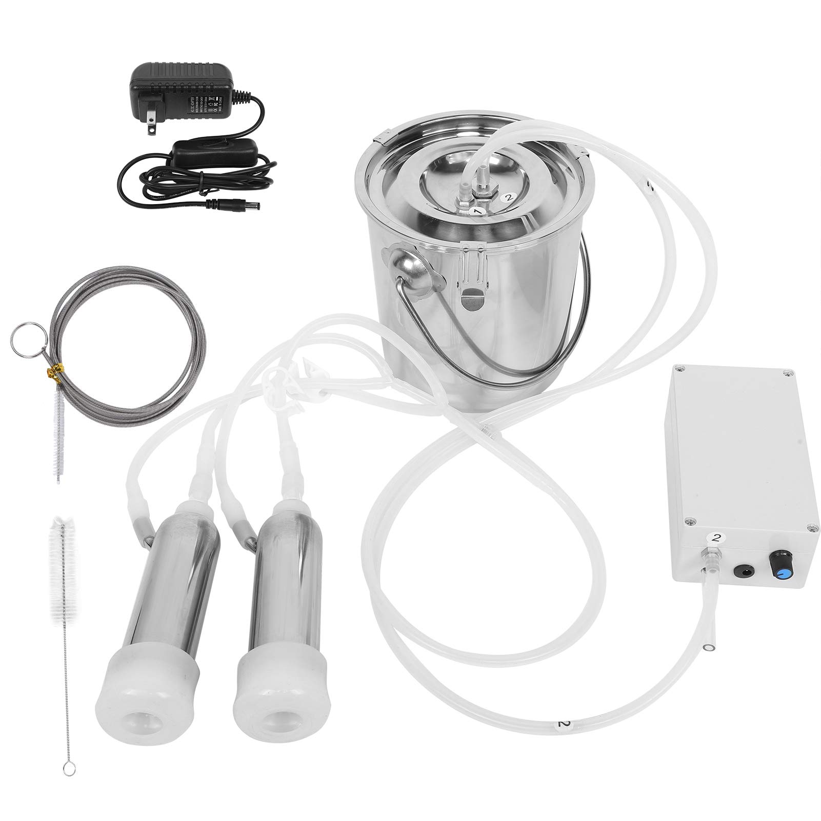 GLOGLOW 3L Electric Milking Machine - Portable Pulsation Vacuum Pump Milker with 2 Stainless Steel Teat Cups, Adjustable Automatic Farm Equipment for Cows & Goats | Perfect for Small Farms, Homesteads and Dairy Production