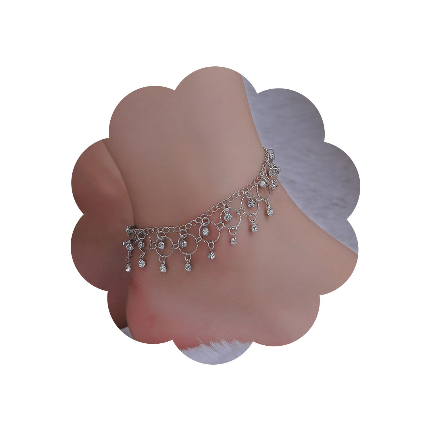 Boho Rhinestone Tassel Anklet - Silver Crystal Drop Ankle Bracelet with Faux Diamond & CZ Fringe Chain for Women & Girls | Perfect for Beach, Festival & Summer Outfits