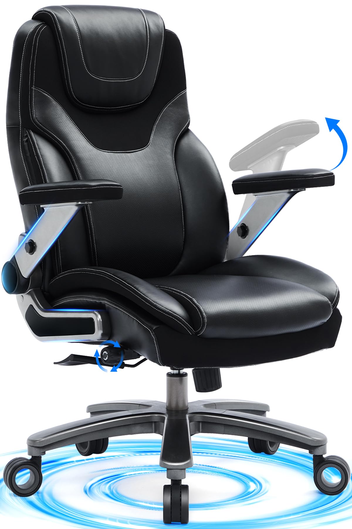 Big and Tall Office Chair with 5D Adjustable Arms - 600lbs Capacity Ergonomic Executive Chair with Adjustable Lumbar Support - Heavy Duty Managerial Chair in Fabric & PU Leather - Perfect for Home Office, Gaming, and Professional Workspaces