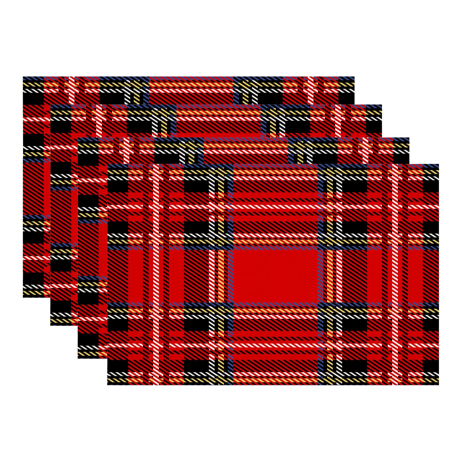 Batmerry Royal Stewart Tartan Classic Red Plaid Woven Burlap Placemats - Set of 4 | Modern Farmhouse Dining Table Decor for Kitchen, Round Table, Wedding & Indoor/Outdoor Use