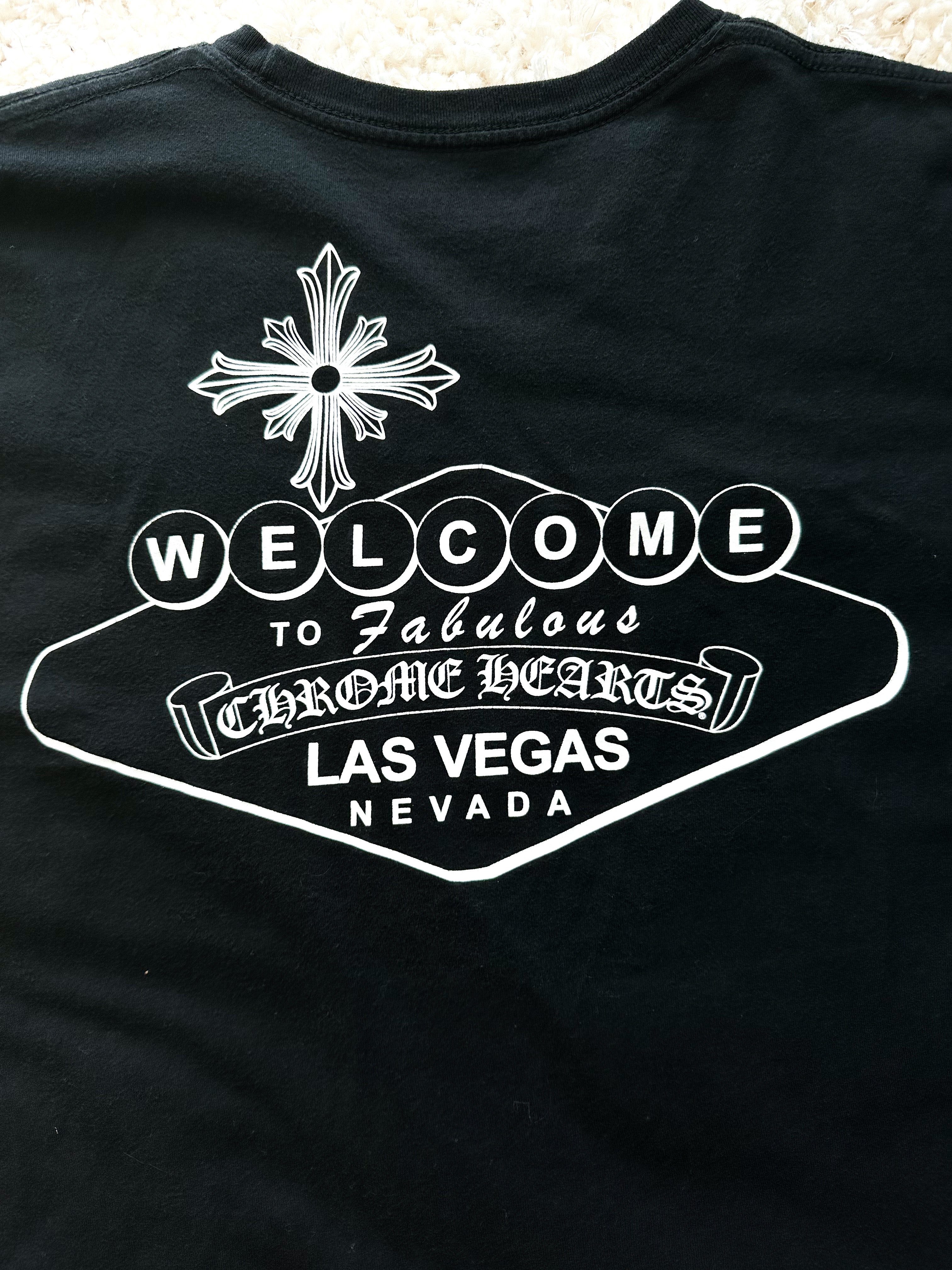 Chrome Hearts Black & White Welcome To Las Vegas Graphic T-Shirt for Men & Women | Vintage Style Cotton Tee | Perfect for Concerts, Travel & Streetwear Fashion