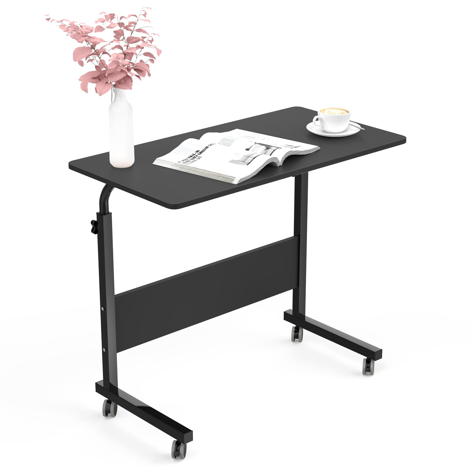 SogesGame Mobile Side Table with Wheels - Black Rolling End Table with Casters for Living Room, Bedroom, or Office - Portable Snack Table for Home Use