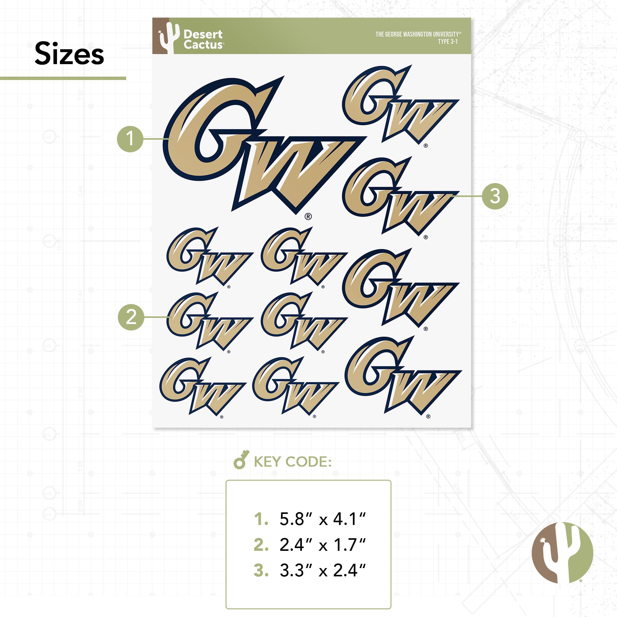 George Washington University Sticker Vinyl Decal - Durable Waterproof Decals for Laptop, Water Bottle, Car, Scrapbook - Perfect for School Spirit, College Pride & DIY Crafts (3-Pack Sheet)