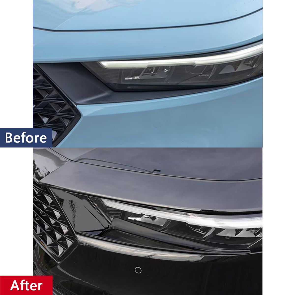 2023-2024 Honda Accord Front Headlight Eyelid Cover - Glossy Black ABS Protective Trim (2-Piece Set) | Car Accessories for Style & Protection | Perfect for Customization & Night Driving