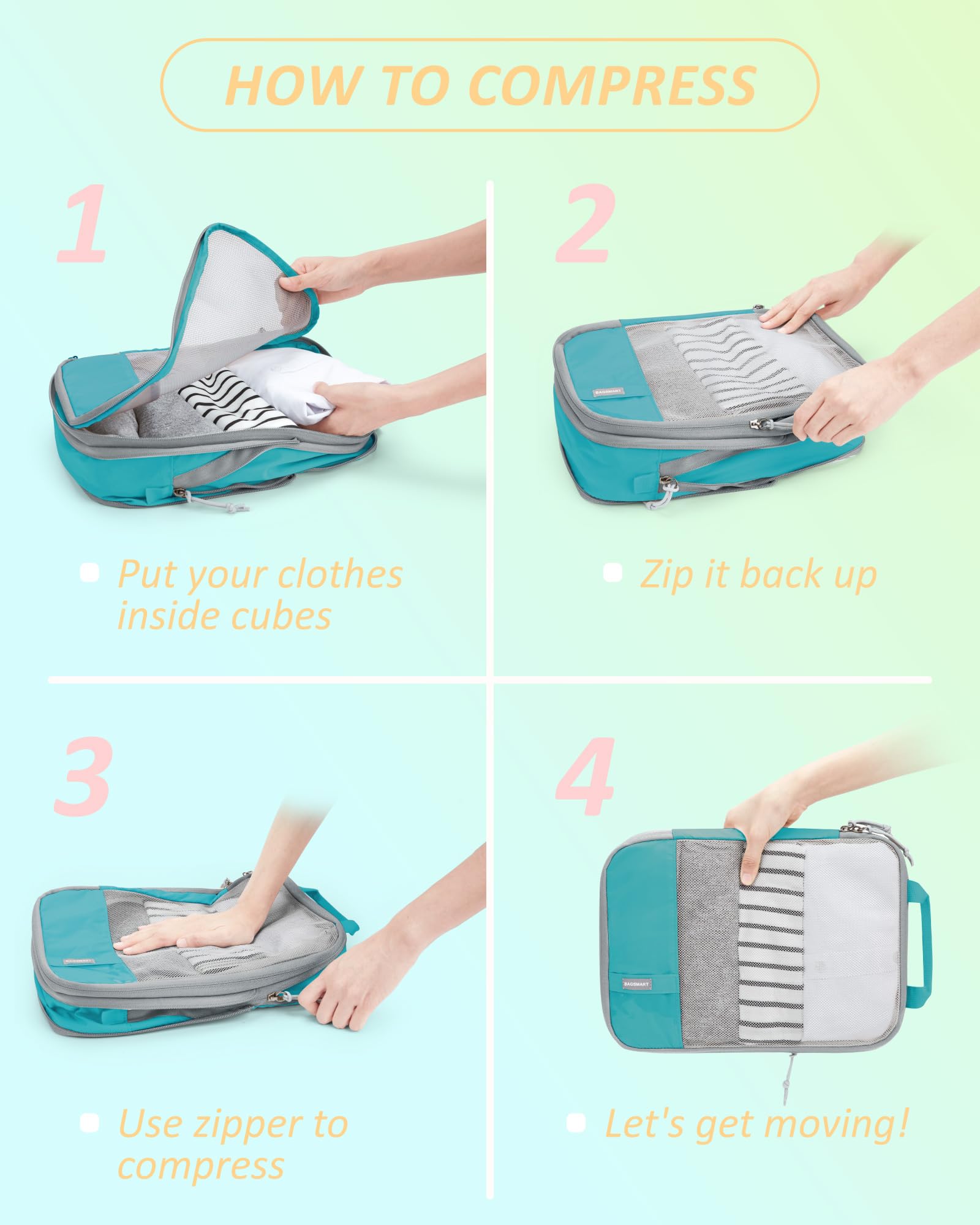 BAGSMART 2/4/6 Set Compression Packing Cubes for Travel - Lightweight Luggage Organizer Bags, Durable Suitcase Organizer for Vacation Essentials | Perfect for Business Trips, Family Vacations & Backpacking Adventures