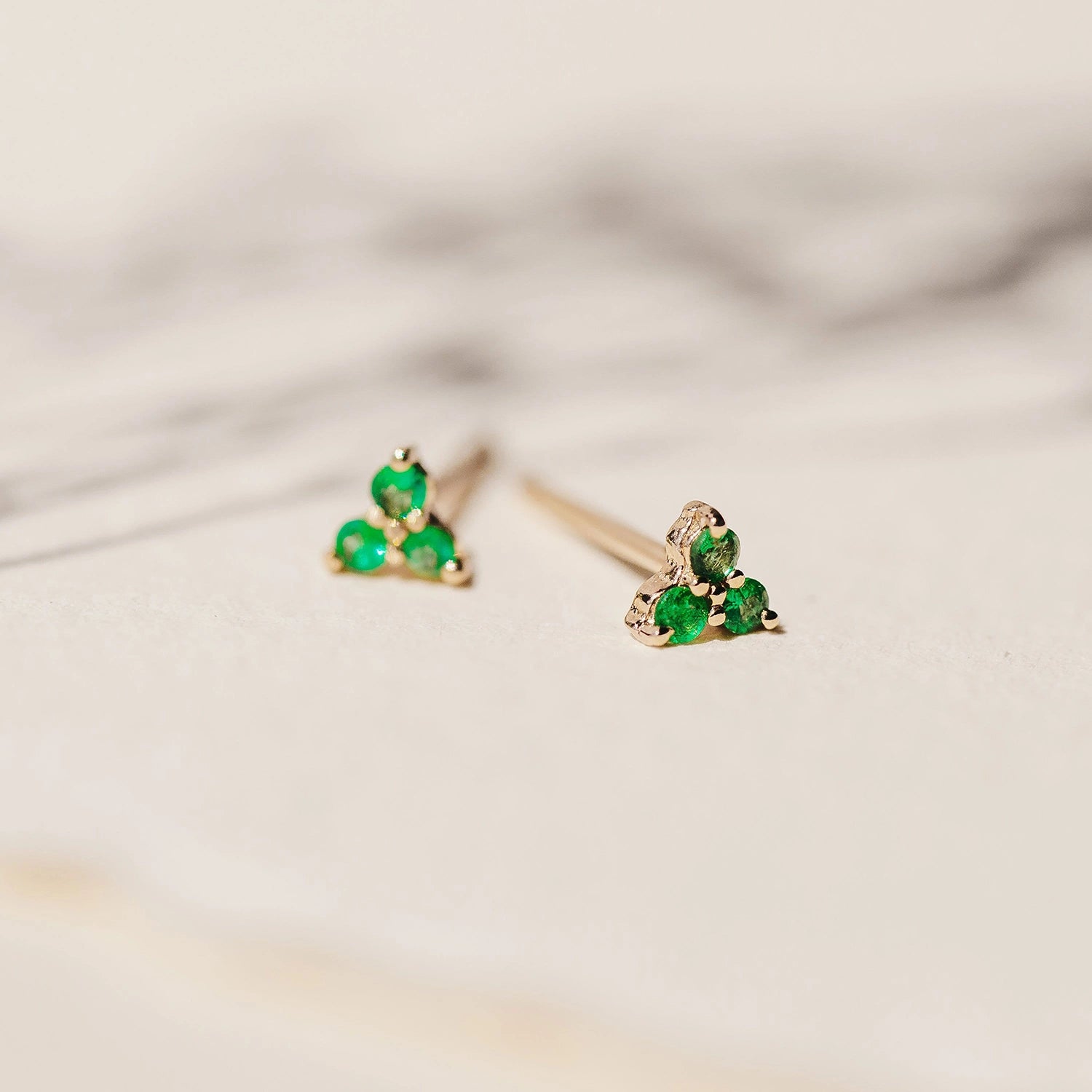 14K Yellow Gold Emerald Earrings with Abacus Tripod Design | Elegant Dangle Earrings for Women | Perfect for Weddings, Parties & Special Occasions
