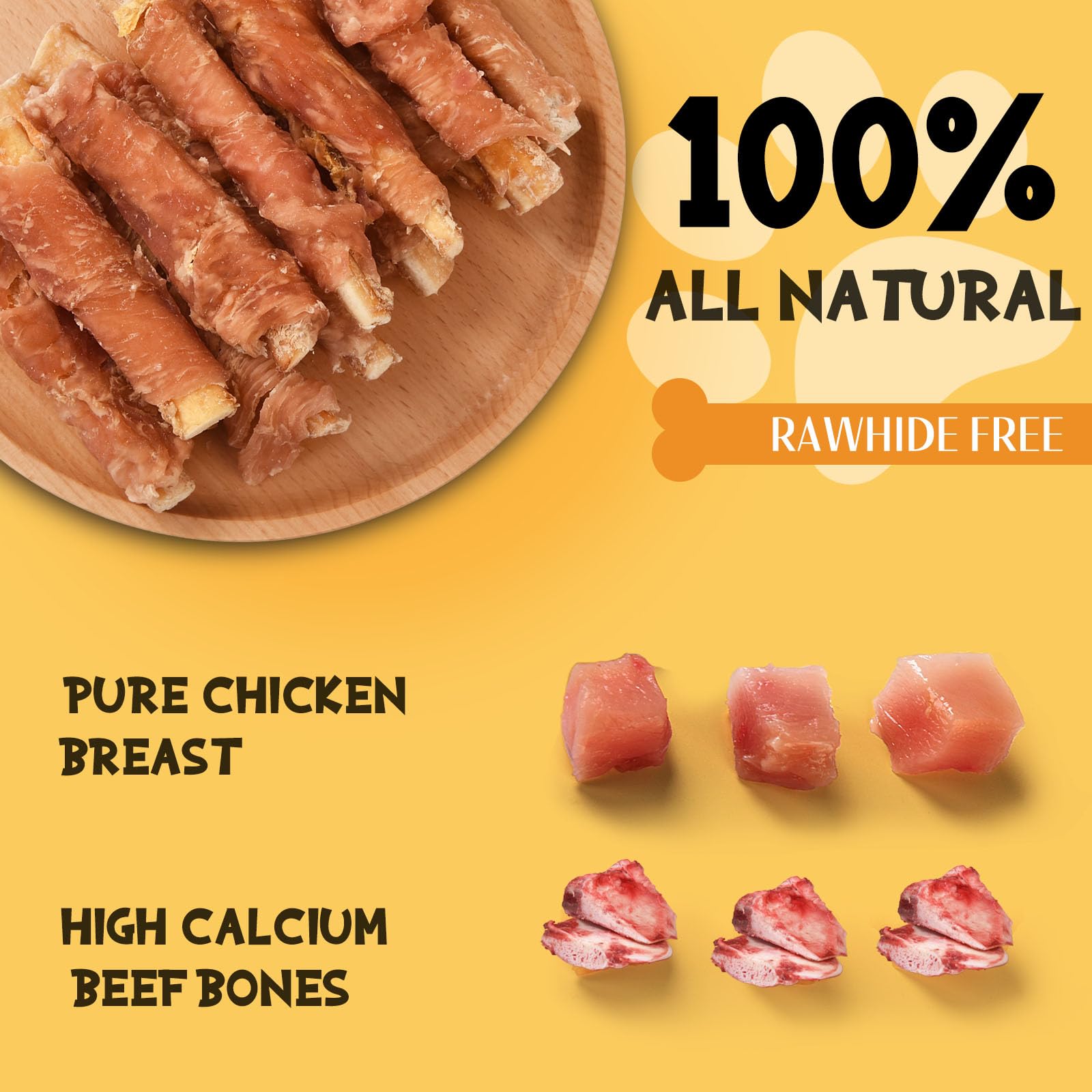 ASMPET Grain-Free Dog Treats - Chicken Wrapped Beef Cartilage, High Protein & Low Fat, Rawhide-Free Healthy Chews for All Dog Sizes (Small, Medium, Large Breeds) 10.6 oz - Perfect for Training Rewards, Dental Health & Long-Lasting Chewing