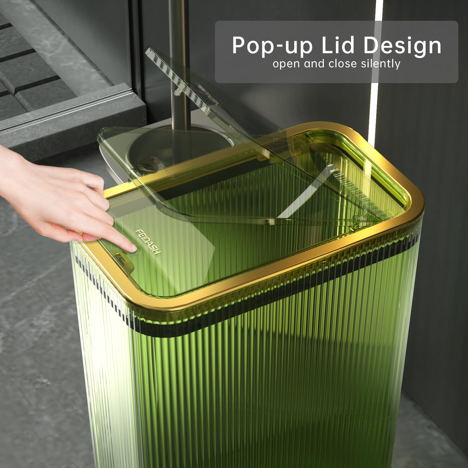 2 Pack Small Bathroom Trash Can with Lid - 2.6 Gallon Slim Plastic Waste Basket, Dog Proof & Odor Control - Perfect for Bathroom, Bedroom, Office & Kitchen - Green Waste Bin for Home & Office Use