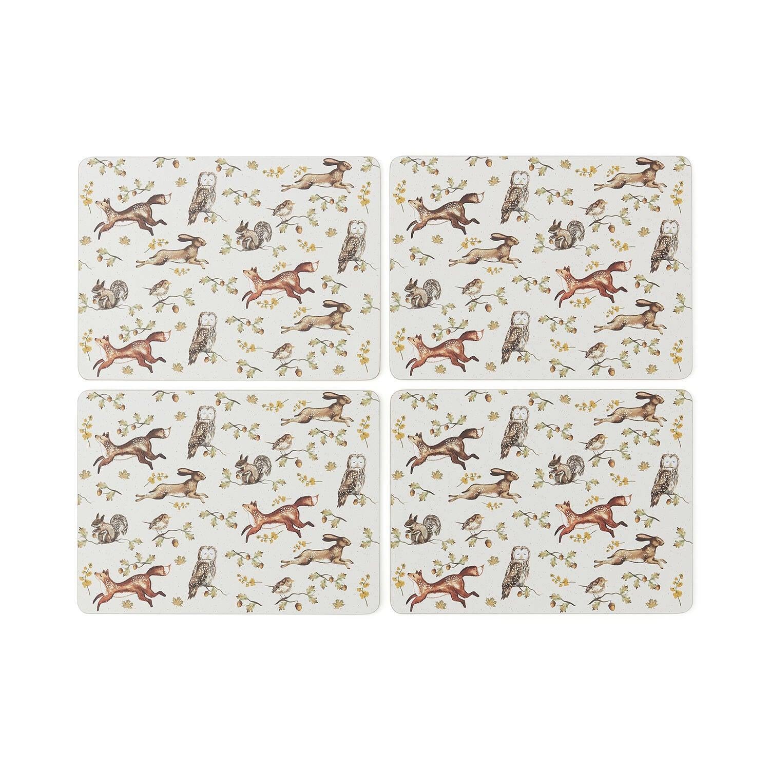 Forest Fable Set of 4 Eco-Friendly Bamboo Placemats - Waterproof & Heat-Resistant for Dining Table Decor, Kitchen, Picnic, and Outdoor Use