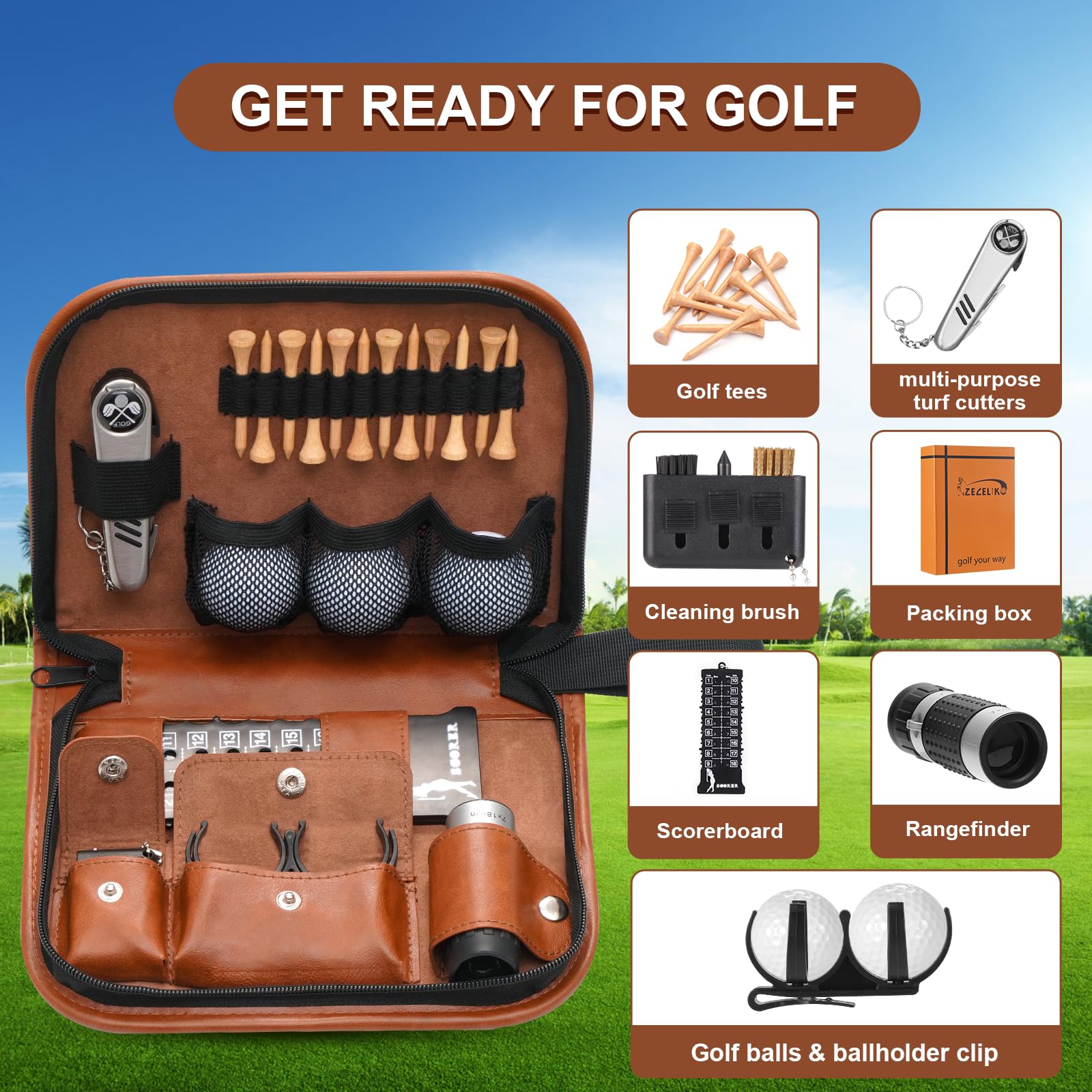 Premium Golf Gift Set for Men & Women - Rangefinder, Multi-Function Clubs, Golf Balls, Brushes, Scorekeeper & More - Perfect for Birthdays, Father's Day & Golf Enthusiasts - Ideal for Driving Range, Course Play & Tournament Gifts