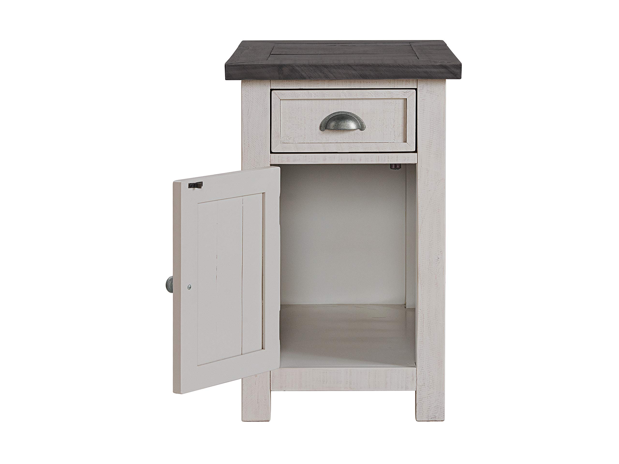 Martin Svensson Home Monterey Chairside Table - White with Grey Top - Coastal Style Multi-Use End Table with Built-in USB Outlets and Storage Drawers - Perfect for Bedroom, Living Room or Office as Nightstand, Side Table or Charging Station