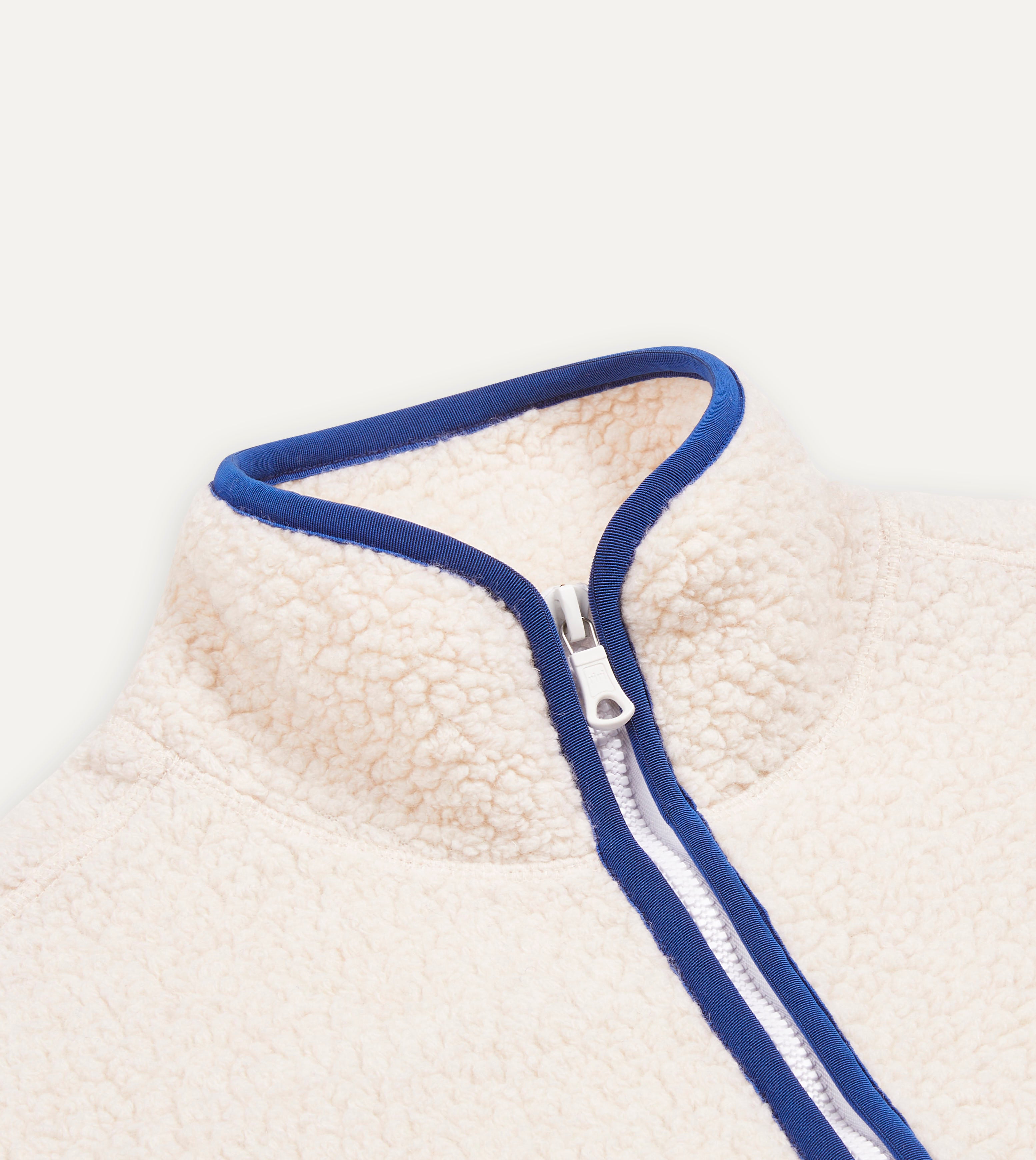 Ecru Boucle Wool Zip Fleece Jacket - Women's Cozy Winter Outerwear for Casual Wear & Outdoor Activities