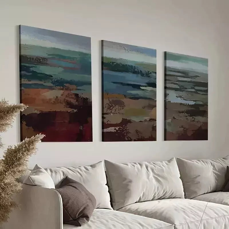 3-Piece Mid Century Modern Sage Green Wall Art Set - Framed Canvas 50x70cm (20x28in) - High Quality Print - 100% Australian Made - Ready to Hang - Perfect for Living Room, Bedroom & Office Decor