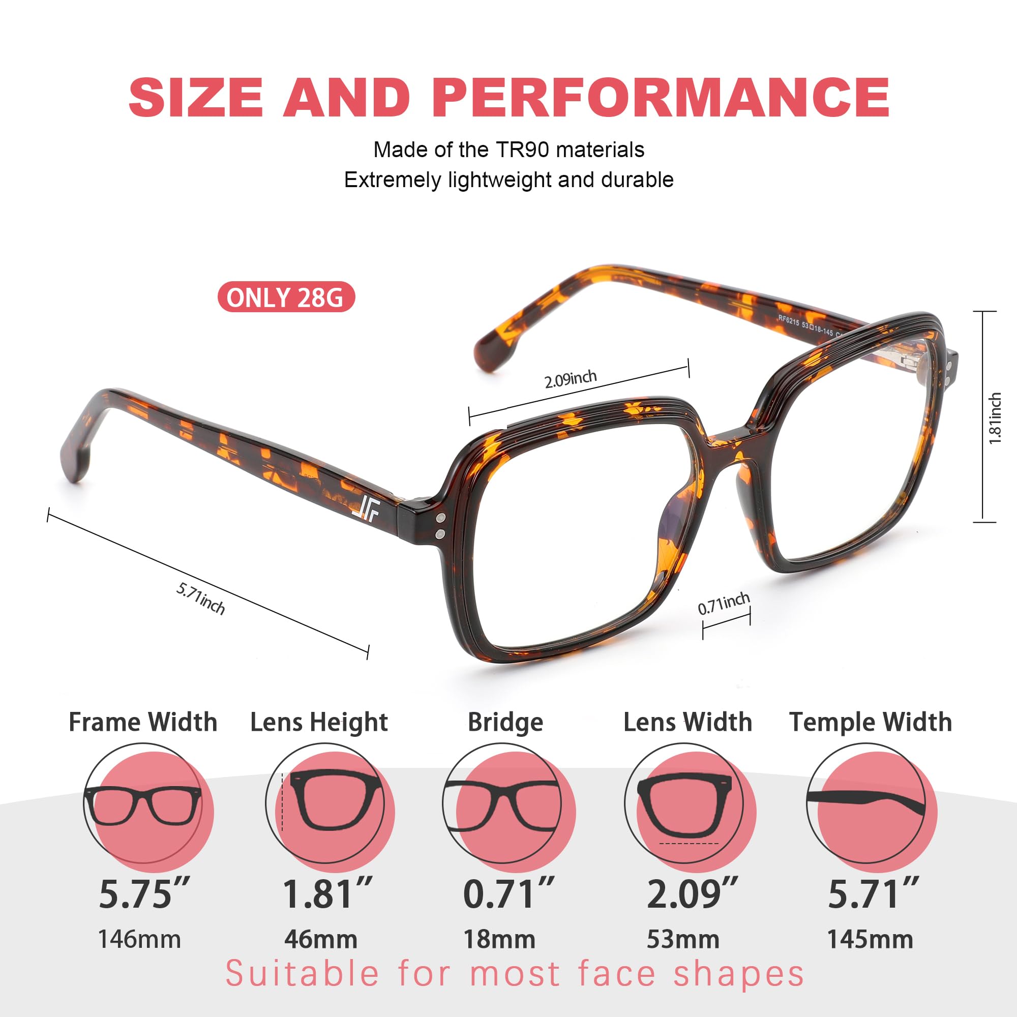 Blue Light Blocking Glasses for Women & Men - Anti Glare UV Protection Computer Gaming Glasses with Oversized Frame (RF6215) - Reduce Eye Strain for Work, Gaming & Screen Time