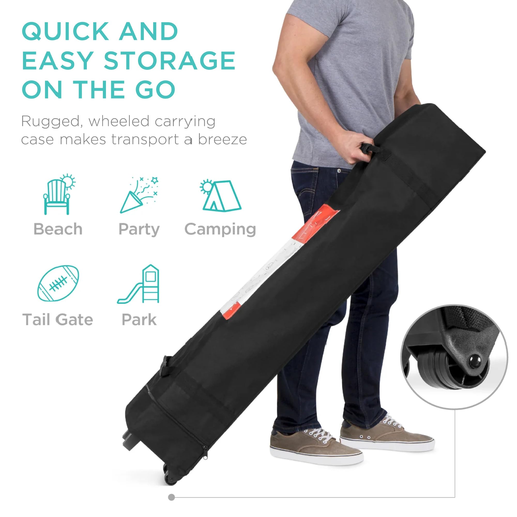 Best Choice Products 10x10ft Instant Pop Up Canopy Tent - 1-Person Easy Setup Portable Shelter with Push Button Mechanism, Carry Case & 4 Weight Bags (Black) - Perfect for Outdoor Events, Camping, Picnics, and Beach Trips