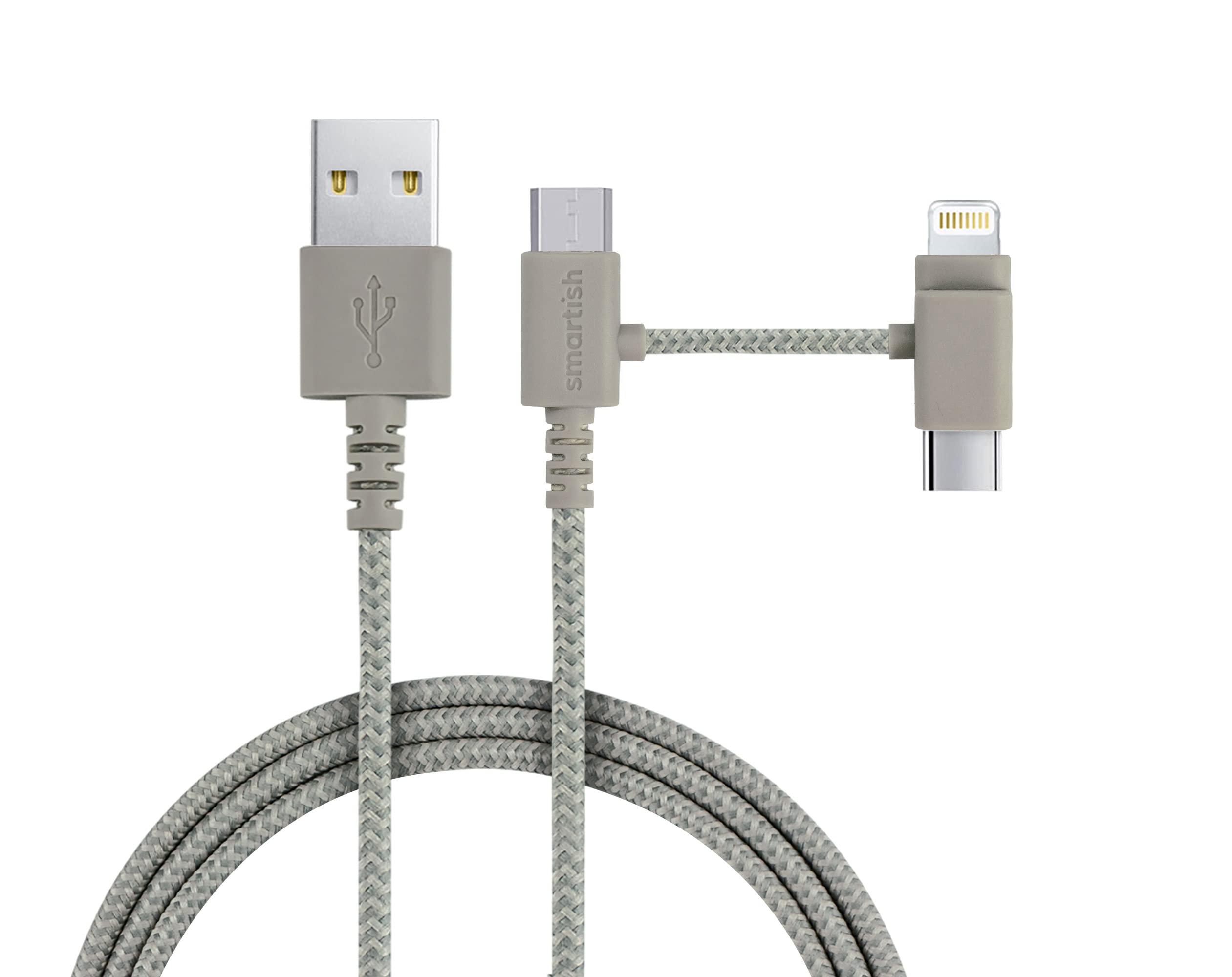 Premium MFi Certified USB-C/Lightning Cable for iPhone 16/15/14/13/12/SE - 6FT Fast Charging Braided Cord with Micro-USB Adapter - Compatible with iPhone, iPad, AirPods & Android Devices (Tan) - Perfect for Home, Office & Travel Charging