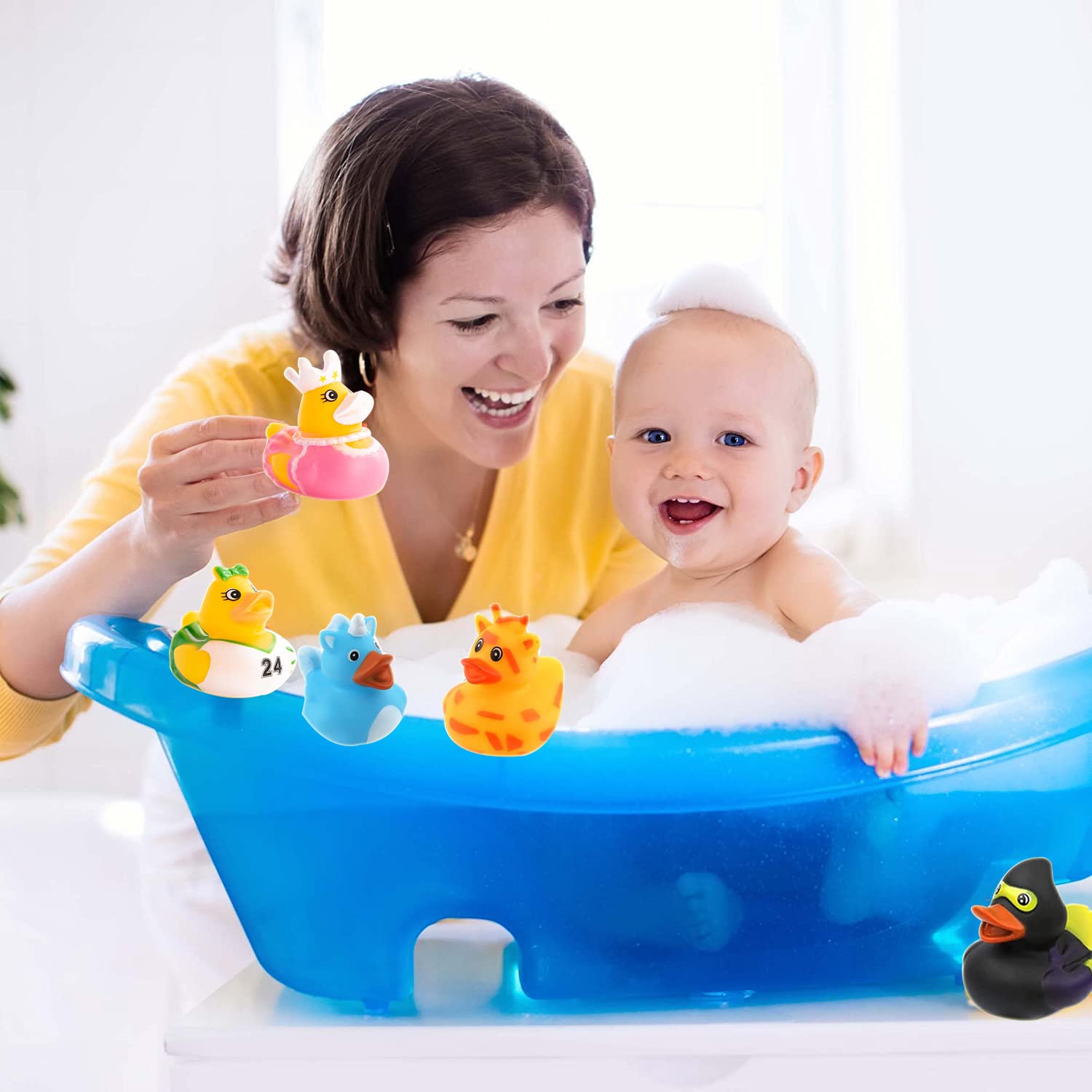 12 Pack Rubber Duck Bath Toys - Cute Rubber Ducks for Kids, Baby Showers, Birthday Parties | Perfect for Bathtime, Classroom Rewards, Pool & Beach Fun | BPA-Free Bathing Toys for Toddlers & Infants