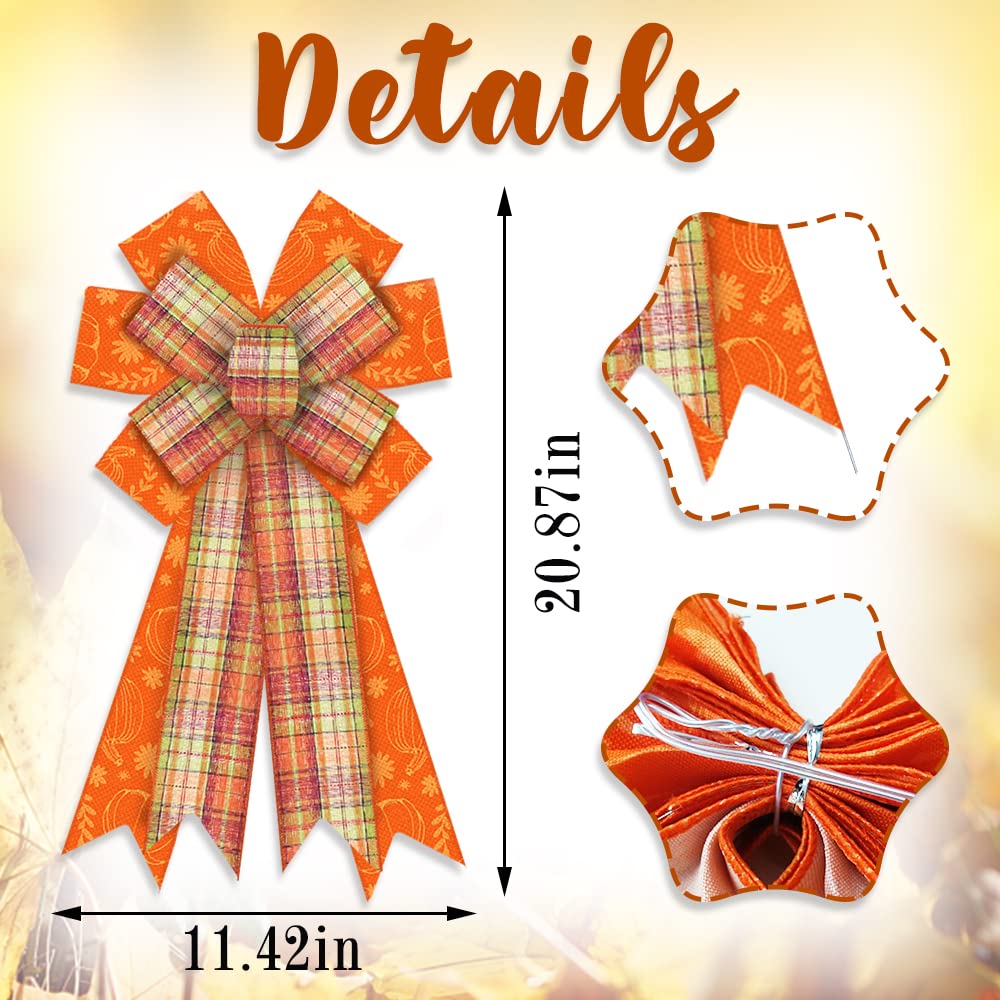Fall Wreath Bows - Orange Buffalo Plaid for Thanksgiving & Farmhouse Decor