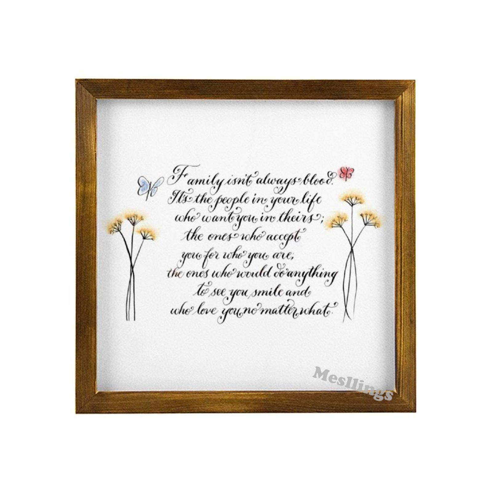Family Isn't Always Blood Quote - 12x12 Inch Solid Wood Picture Frame with Wall Hanging Hook - Elegant Wooden Photo Frame for Wall Display - Perfect for Family Photos, Home Decor, and Gift Giving