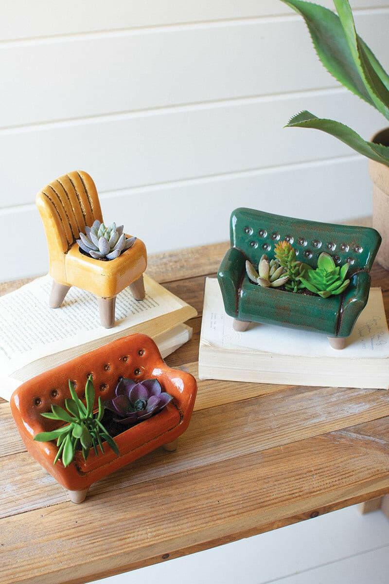 Premium Ceramic Planters Set of 3 - Modern Flower Pots for Sofa & Chair Decor - Indoor/Outdoor Home & Office Plants - CDV2091
