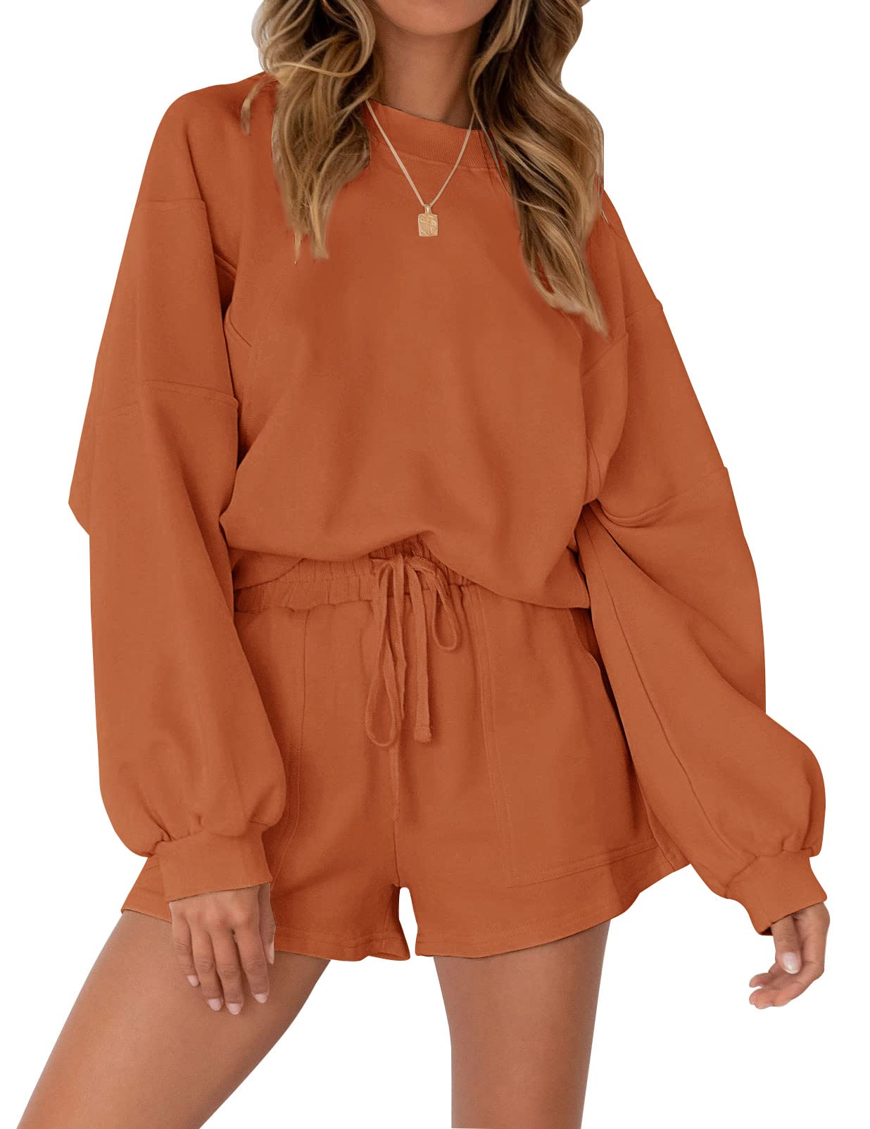 MEROKEETY Women's Oversized Batwing Sleeve Lounge Set - Casual 2 Piece Sweatsuit with Top & Shorts | Comfortable Home Wear, Yoga Outfit, Sleepwear