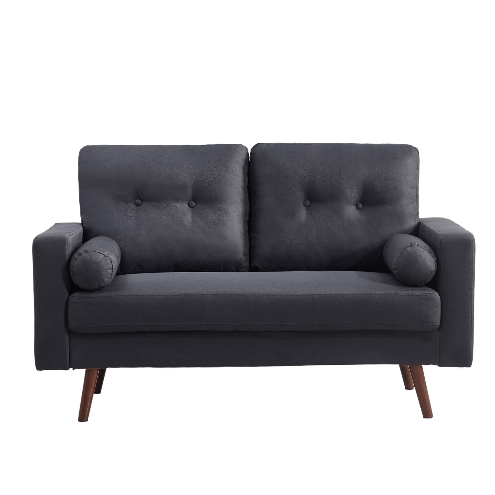 Mid Century Modern Loveseat Sofa - 2-Seat Couch with Solid Wood Legs for Living Room, Bedroom & Apartment - Easy Tool-Free Assembly - Dark Gray - Perfect for Small Spaces, Cozy Reading Nooks & Studio Apartments
