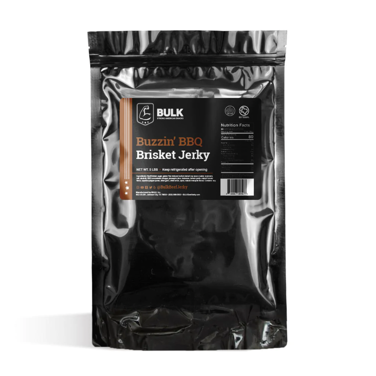 Bulk Buzzin' BBQ Brisket Beef Jerky - Premium Smoked Meat Snacks for Camping, Hiking & Road Trips - High Protein Low Carb Keto-Friendly Snack
