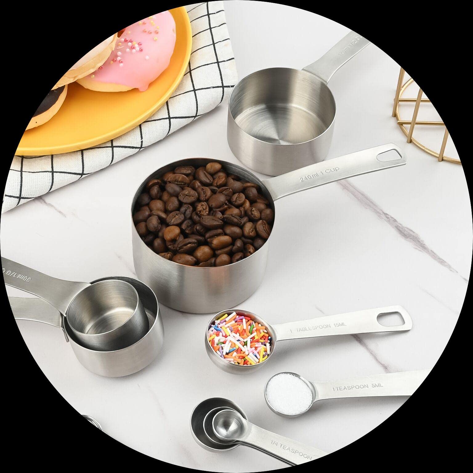 Premium Stainless Steel Measuring Cups and Spoons Set - 6 Cups & 7 Spoons with Leveler & Conversion Chart - Essential Kitchen Tools for Baking, Cooking, Meal Prep - Perfect for Home Chefs, Bakers & Cooking Enthusiasts