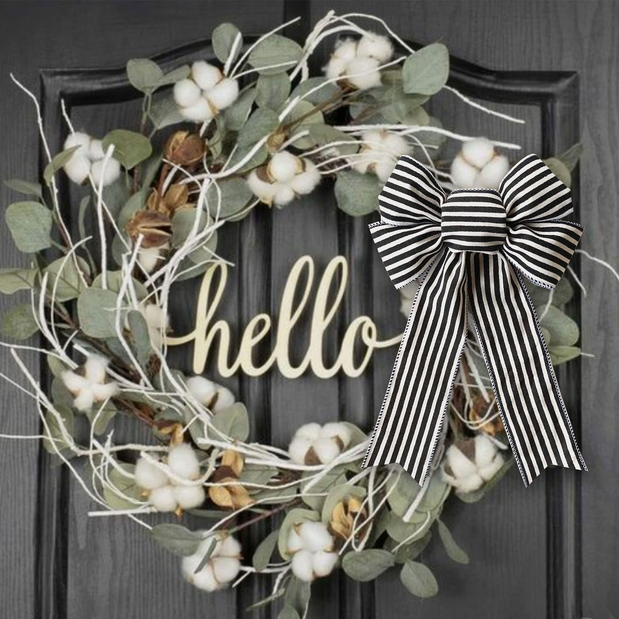 6-Piece Black and White Striped Wreath Bows, 8 x 12.5 Inches Ticking Fabric Christmas Gift Bows - Perfect for Holiday Decorations, DIY Crafts, and Present Wrapping