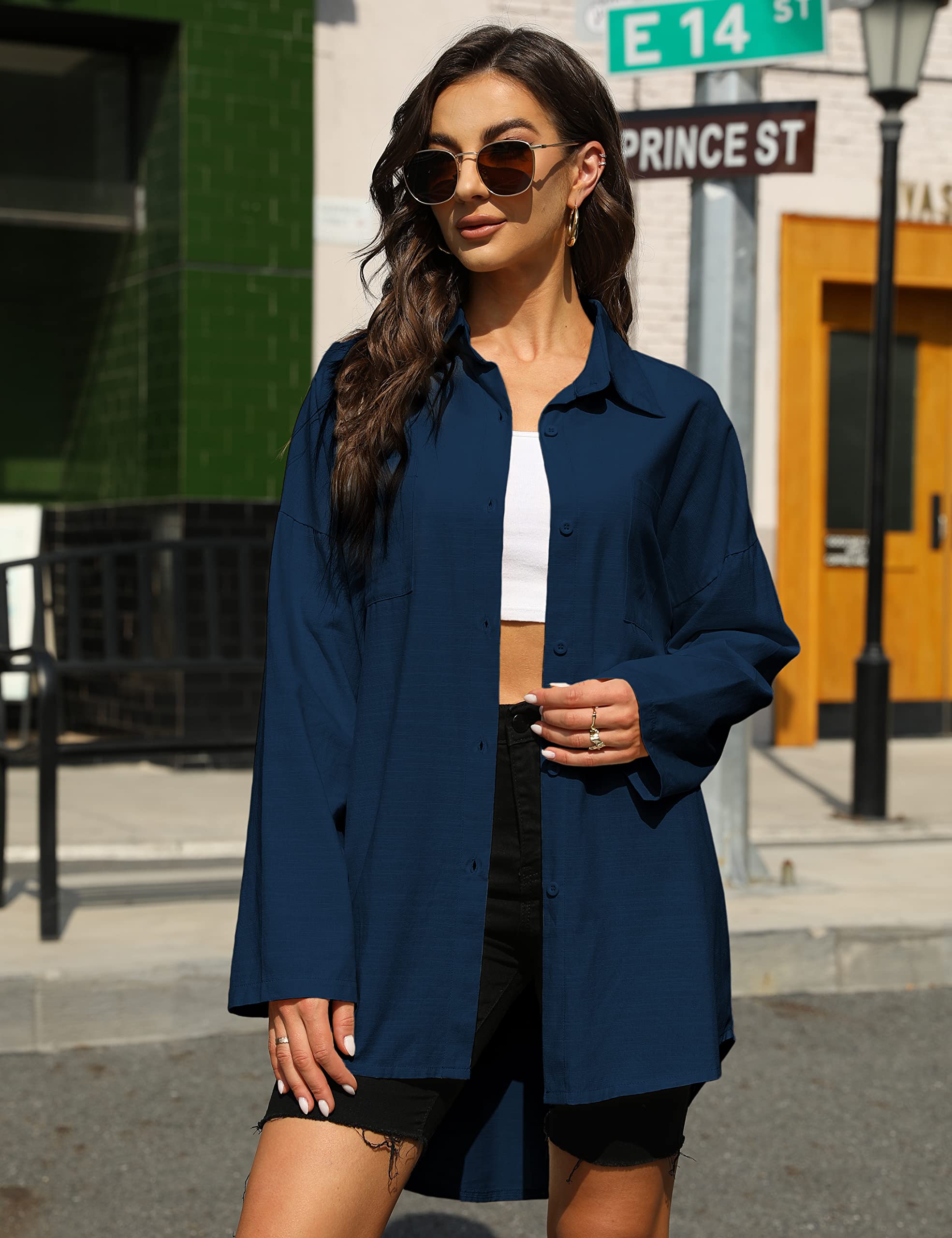 Bianstore Women's Oversized Linen Shirt - Long Sleeve High Low Button Up Blouse for Casual & Office Wear | Summer Beach Cover Up & Boho Style Outfit