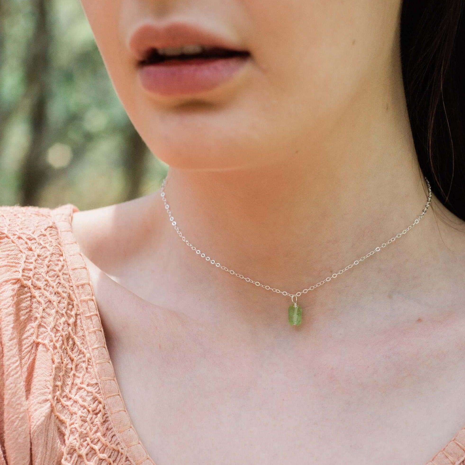 Tiny Rough Peridot Gemstone Pendant Choker Necklace - Natural Olive Green Stone Jewelry for Women, Boho Chic Layering Piece | Perfect for Everyday Wear, Gift Giving & Spiritual Healing