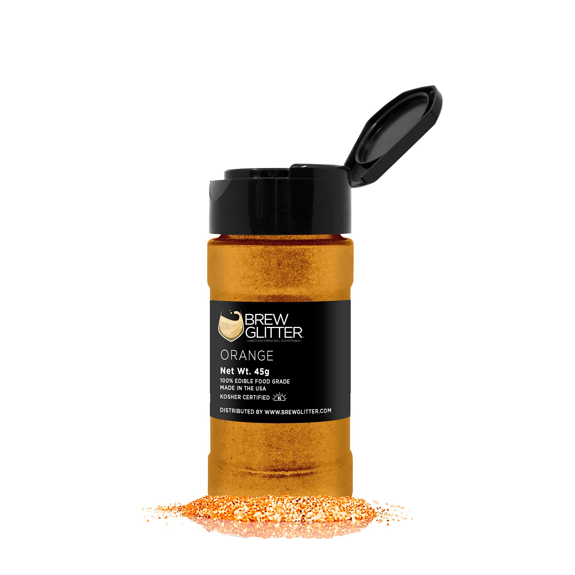 Orange Edible Glitter for Drinks - KOSHER & HALAL Certified 100% Food Grade Glitter for Cocktails, Beer & Beverages | Vegan, Gluten & Nut Free | 45g Shaker | Perfect for Party Drinks, Cake Decorating & Dessert Garnish