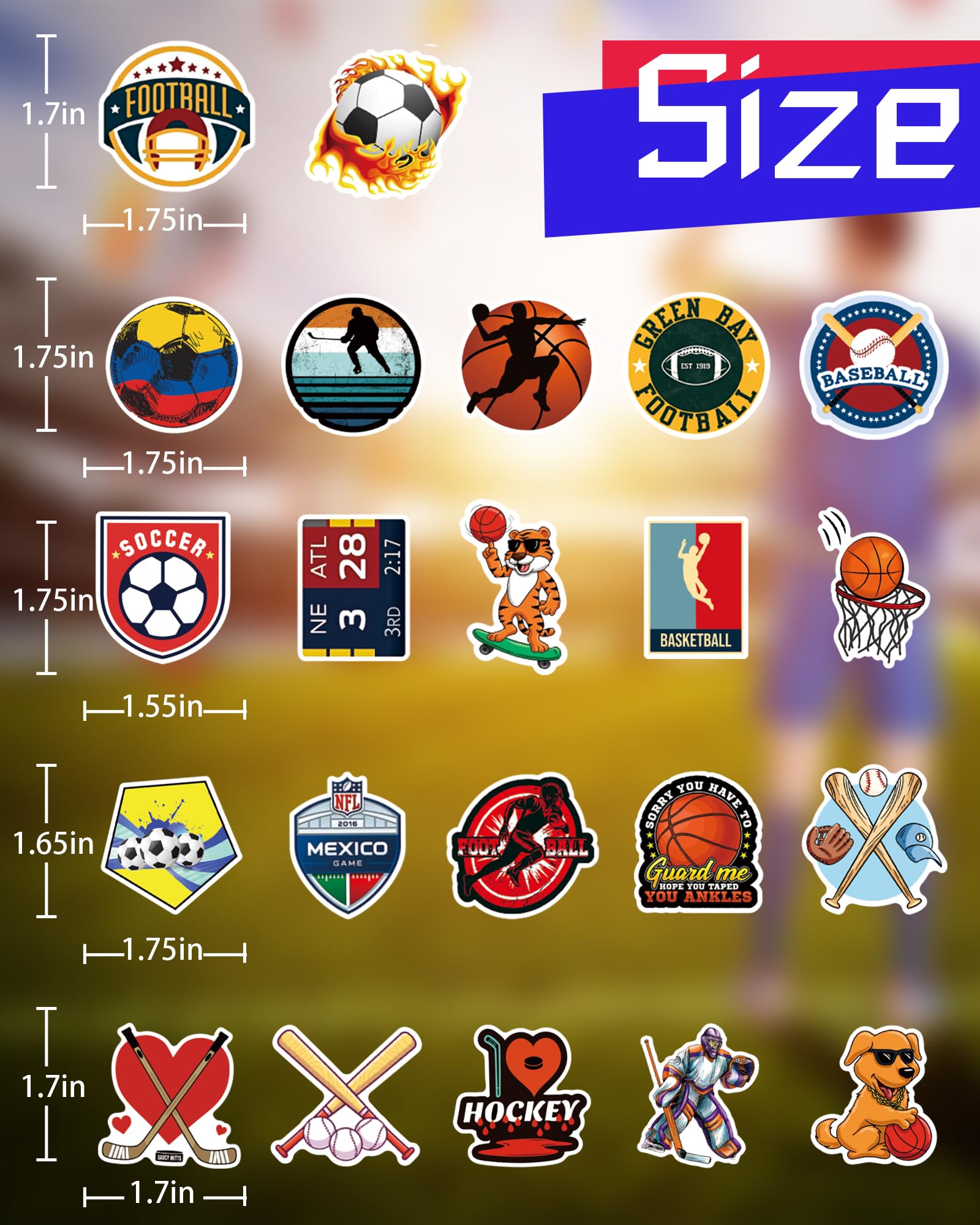 Benresive 300 Pcs Sports Stickers for Kids - Waterproof Vinyl Decals for Water Bottles, Laptops, Notebooks & School Supplies - Fun Classroom Rewards & Elementary Student Prizes - Perfect for Sports Enthusiasts, School Activities & DIY Projects