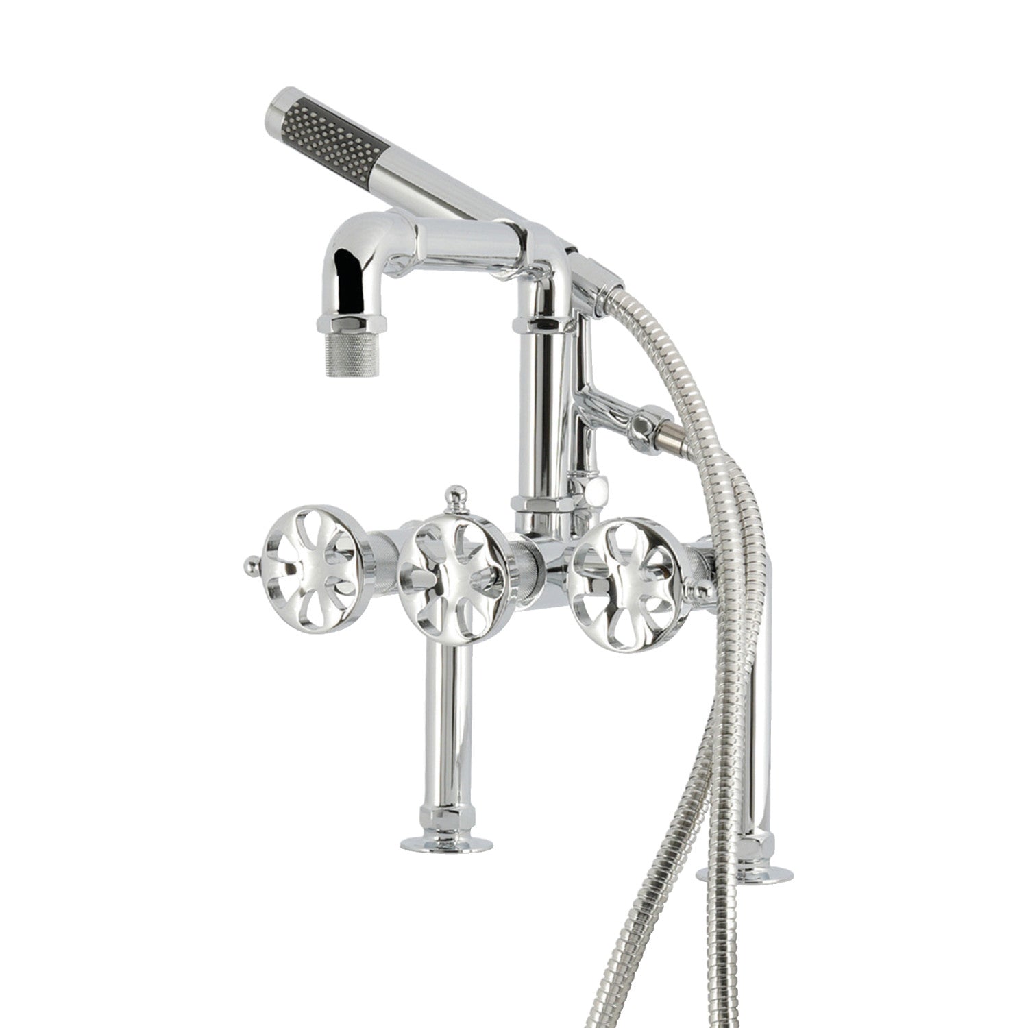 Belknap AE6401RX 3-Handle 2-Hole Deck Mount Clawfoot Bathtub Faucet with Hand Shower in Polished Chrome - Vintage Style Bathroom Fixture for Classic & Modern Homes