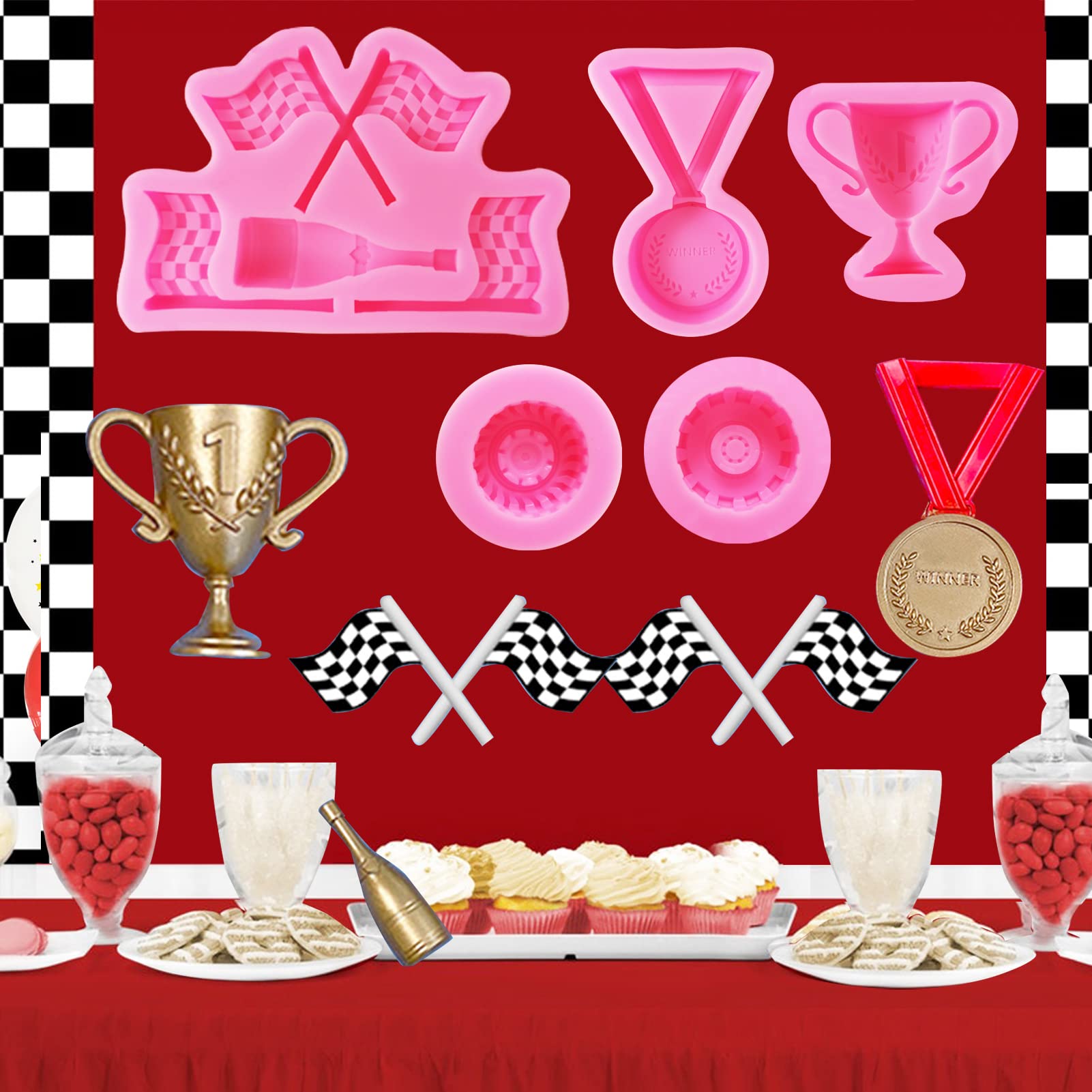 Rainmae 3D Race Car Tire Silicone Molds - Set of Round Fondant & Chocolate Candy Molds for Baking, Cupcake Toppers, DIY Birthday Cakes, Clay & Resin Crafts - Perfect for Racing Car Themed Parties & Edible Decorations