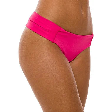 Brazilian High-Waisted Bikini Bottom - Pink Solid Swimwear for Women, Perfect for Beach Vacations, Pool Parties & Summer Getaways