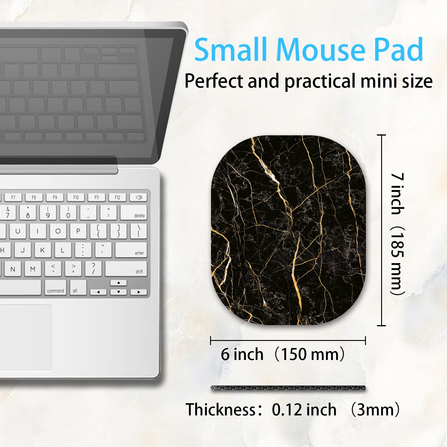 Premium Mini Mouse Pad 6x7 Inches - Non-Slip Rubber Base, Waterproof Desk Mat for Laptop & Wireless Mouse - Black Gold Marble Design - Perfect for Home Office, Gaming & Travel Accessories