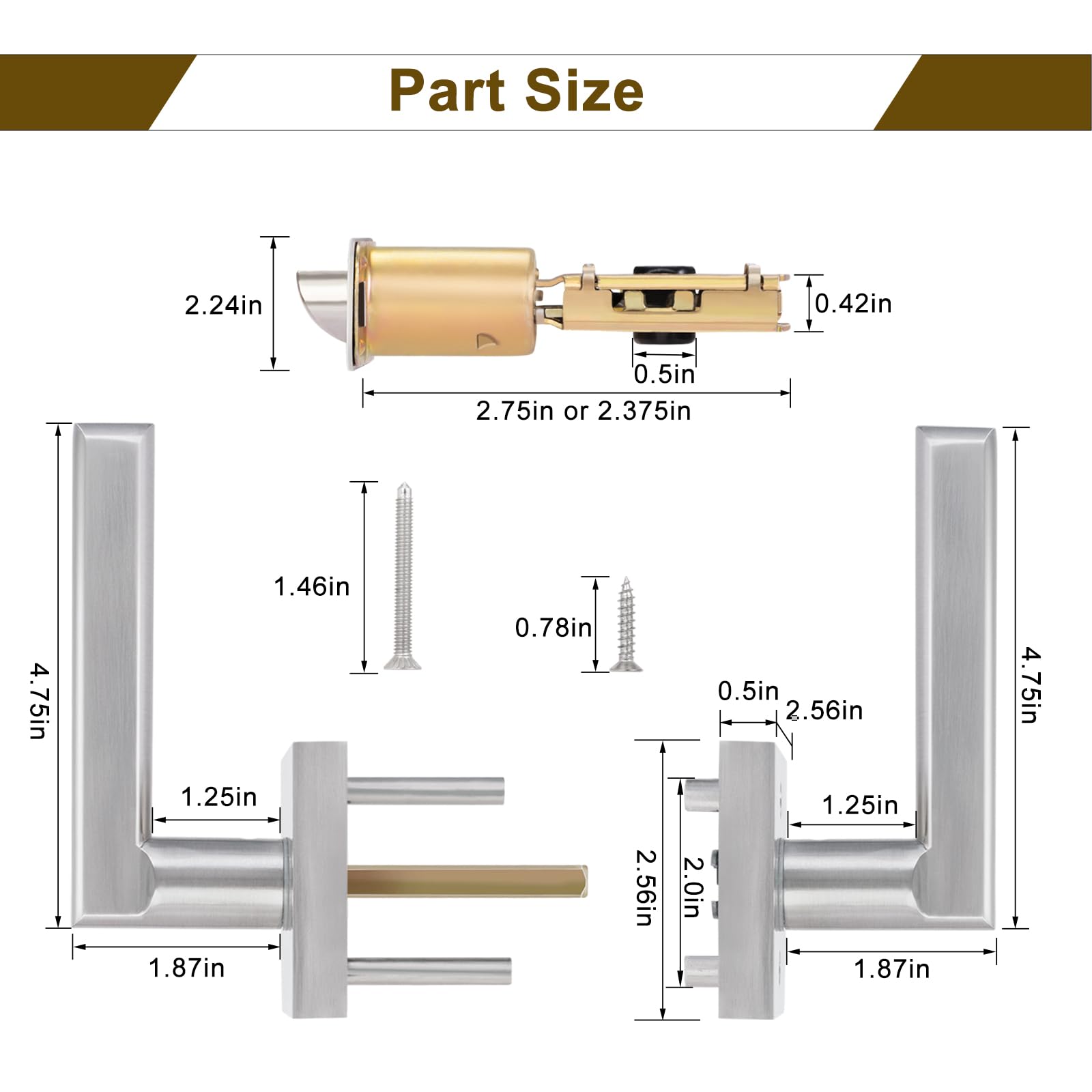 HOSOM 6-Pack Heavy Duty Door Handles - Satin Nickel for Hallway & Closet